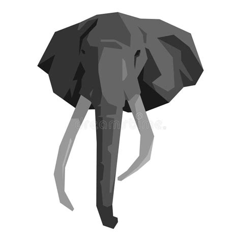 Front View Of Elephant Head With Long Tusks Illustration Cartoon Flat