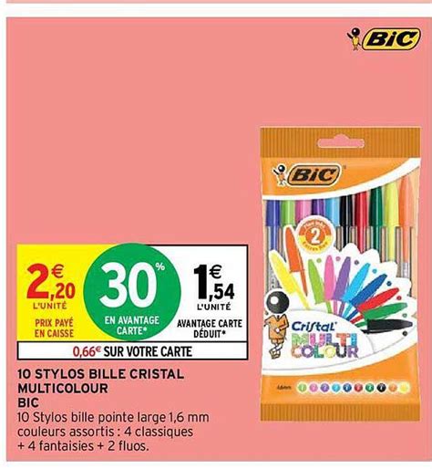 Promo 10 Stylos Bille Cristal Multicolour Bic chez Intermarché Hyper