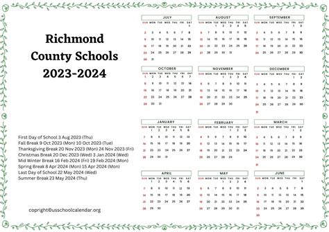 Richmond County Schools Calendar with Holidays 2023-2024