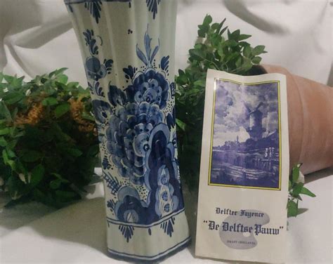 Vintage 12 Tall Vase De Delftse Pauw Delfter Fayence Blue Delft 12 Blue