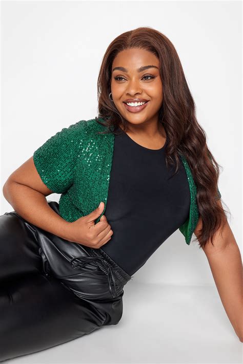 Plus Size Yours London Green Sequin Embellished Shrug Cardigan Yours