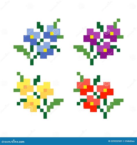 Flower Cross Stitch Pattern Pixel Flower Image Stock Vector