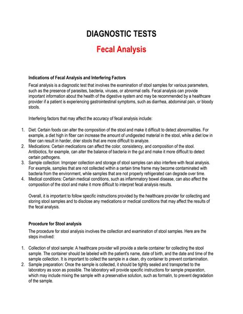 SOLUTION Diagnostic Tests Fecal Analysis Notes Studypool