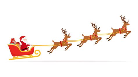 Santa Claus Flying In Sleigh With Ts And Reindeer Christmas And New Year Celebration