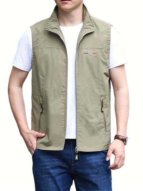 Zip Up Stand Collar Vest Temu