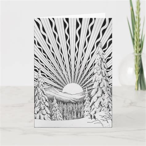 Happy Winter Solstice Snow Sun Art Deco Retro Card Zazzle