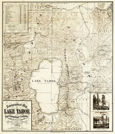 Vintage Topographical Map Lake Tahoe 1874 Photograph By Carol Japp Pixels