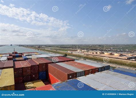 Cargo Container Ship Transiting Suez Canal. Editorial Stock Image ...