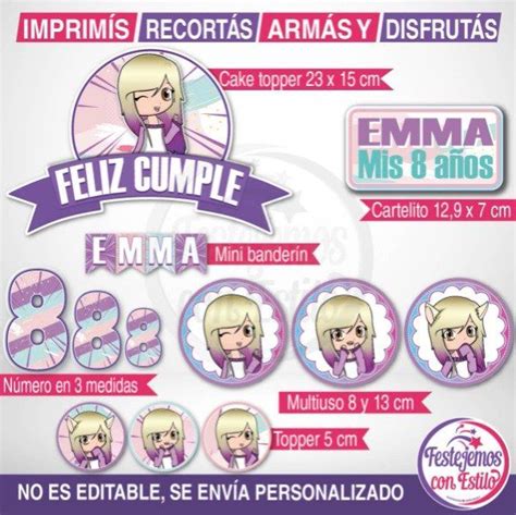 Lyna Youtuber Cake Topper Imprimible Personalizado Festejemos Con