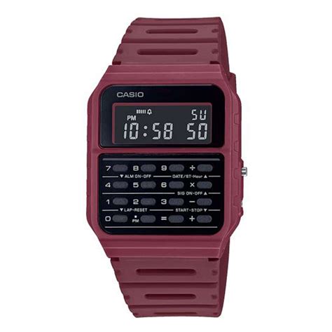 Casio Vintage Quartz Black Dial Red Resin Strap Unisex Calculator Watch