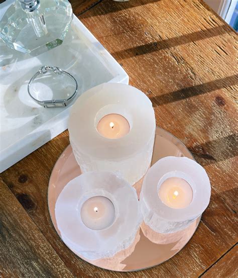 Selenite Cylinder Candle Holders Crystal Empire Australia