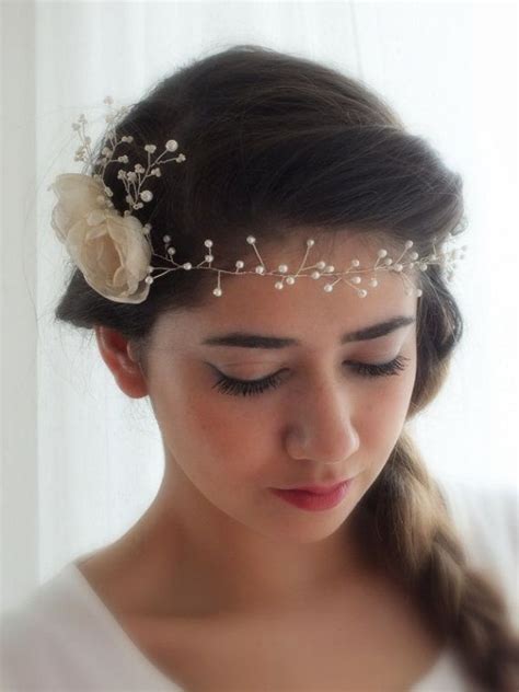 Pearl Flower Beaded Tiara Hand Beaded Wedding Tiara Handmade Flowers Peral Hairpiece Flower