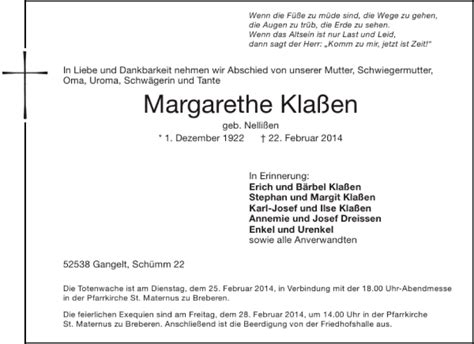 Traueranzeigen von Margarethe Klaßen Aachen gedenkt