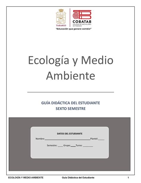 Libro Sexto Semestre Gu A Did Ctica Del Estudiante Ecolog A