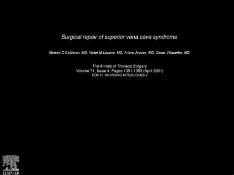 Surgical Repair Of Superior Vena Cava Syndrome Ppt Download