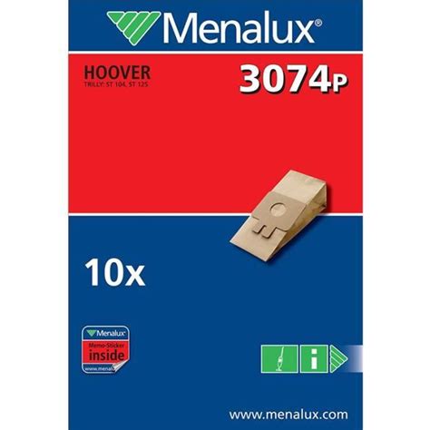 10 Sacs Menalux 3074P Pour Aspirateur Balai Hoover Trilly ST 104