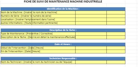 Fiche De Suivi De Maintenance D Une Machine Dans Excel