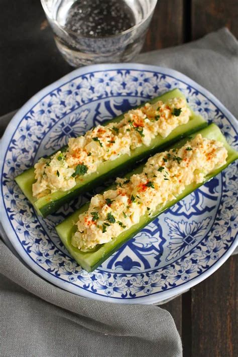 Light Egg Salad Cucumber Boats Light Lunch Recipe