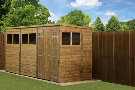 Modular Pent Shed Shiplap Tongue And Groove 12x6 Double Door With Windows