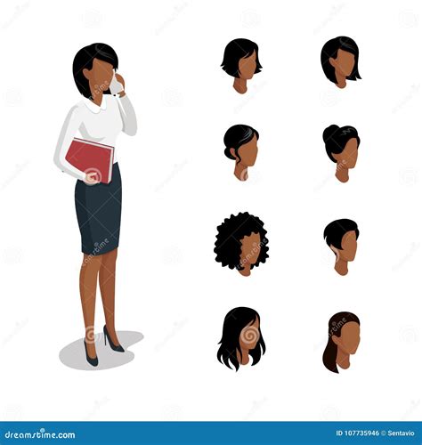 Flat Isometric Head Types Woman Hair Style Constru Stock Illustration