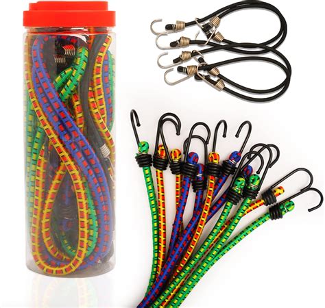 Pretex Heavy Duty Bungee Cords With Hooks Set Of 12 Multi Coloured