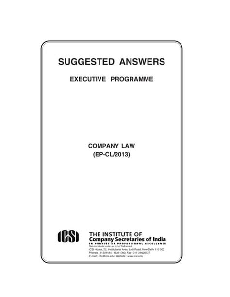 Cs Executive Program Suggested Answers Company Law Pdf