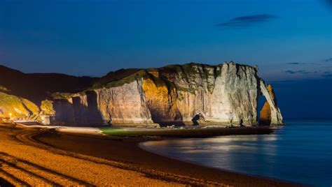 White Cliffs and Beach of Etretat Lighted at Night Stock Photo - Image of light, landscape: 79409062