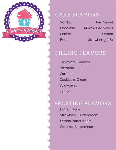 Flavor Menus — Delores Delightz Custom Cakes And Treats