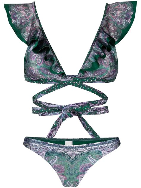 Zimmermann Anneke Ruffled Wraparound Paisley Print Bikini In