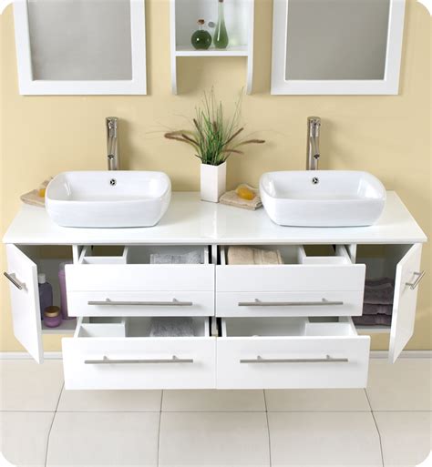 59" Bellezza Double Vessel Sink Vanity - White - Bathgems.com