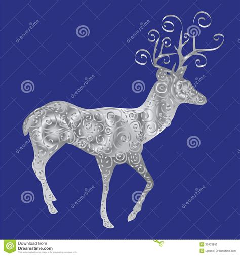 Silver Silhouette Of A Deer On A Blue Background Stock Vector