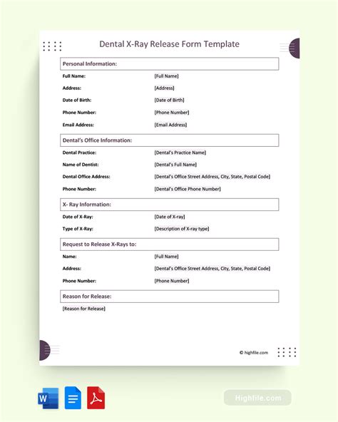 Dental X Ray Release Form Template Word Pdf Google Docs Highfile