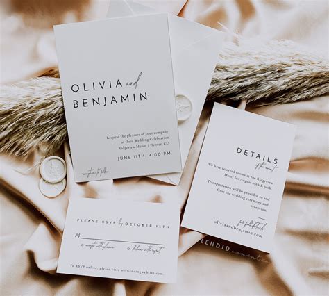 Minimal Modern Wedding Invitation Suite Simple Elegant Etsy