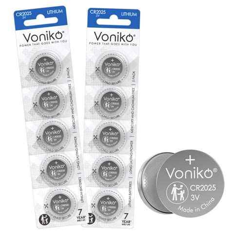 Buy Voniko 3 Volt CR2025 Battery 10 Pack CR 2025 Button Cell Battery