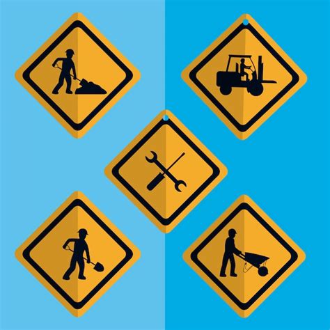 Premium Vector Set Of Construction Roadsign Icons