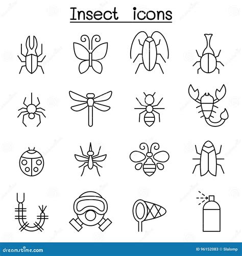 昆虫and臭虫象在稀薄的线型设置了 向量例证 插画 包括有 人类学 敌意 计算机 动画片 卧室 图标 96152083