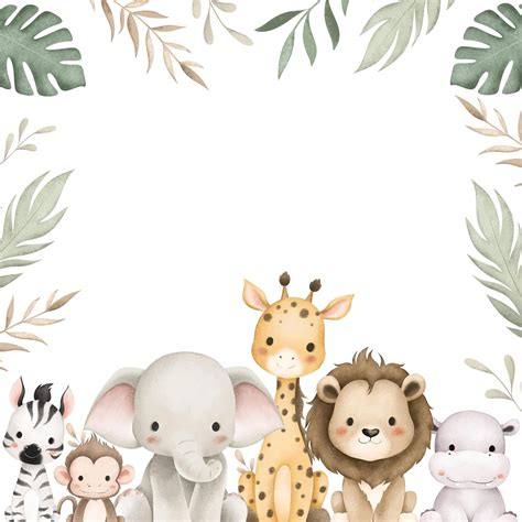 Aquarell-Illustration Safari-Tier und tropische Blätter Grenze