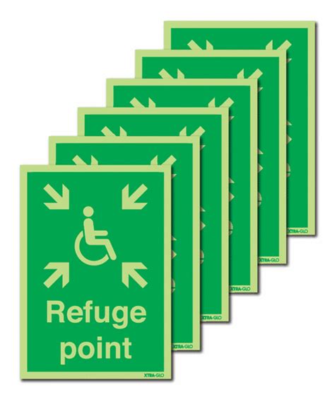 6 Pack Xtra Glo Photoluminescent Refuge Point Signs Seton