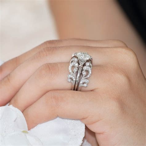 Vintage Style Filigree Millgrained Ring Guard Carat Wedding