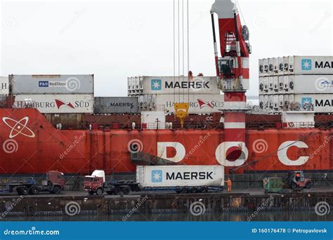 Crane Unloaded Russian Container Cargo Ship Sevmorput Nuclear Powered