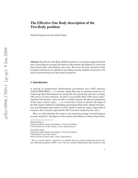 Pdf The Effective One Body Description Of The Two Body Problem