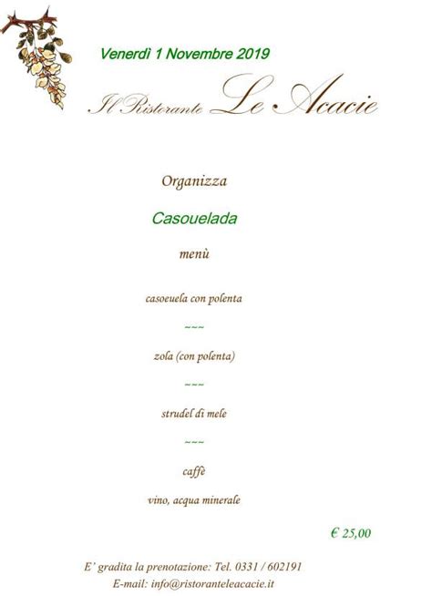 Menu Da Ristorante Le Acacie Gorla Maggiore