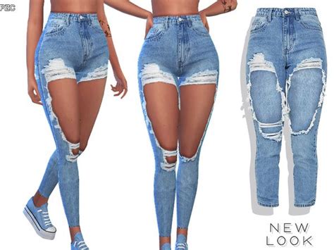 High Rise Ripped Denim Jeans By Pinkzombiecupcakes At Tsr • Sims 4