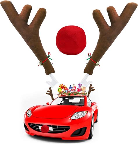 Ankuka Car Reindeer Antlers Nose Decorations Window Roof Top Front