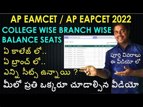 AP Eamcet 2022 College Wise Balance Seats Second Counselling Latest