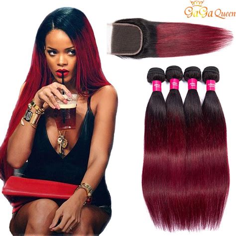 Two Tone Burgundy Human Hair Bundles Virgin Peruvian Malaysian Straight