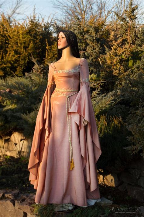 Antasy Elven Bridal Gown With Train And Long Sleeves Etsy Elven