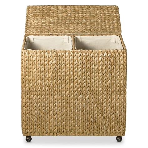 Nantucket Woven Seagrass Double Hamper On Wheels Double Hamper