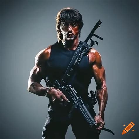 Sylvester Stallone As Rambo Holding An M16 On Craiyon