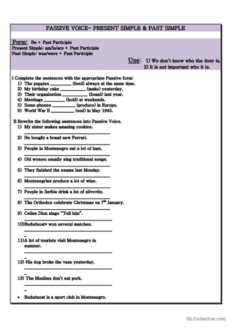 Active And Passive Voice Present Simple And Past Simple Exercises